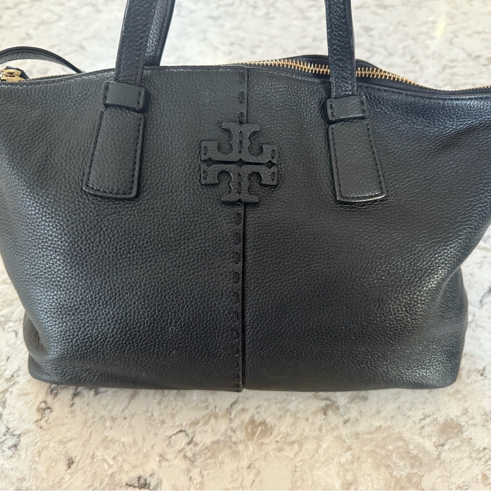 Tory Burch McGraw Satchel (Black and Gold)